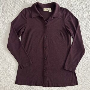 Vintage LL Bean Tunic Top Button Down Shirt Women's Small Burgundy